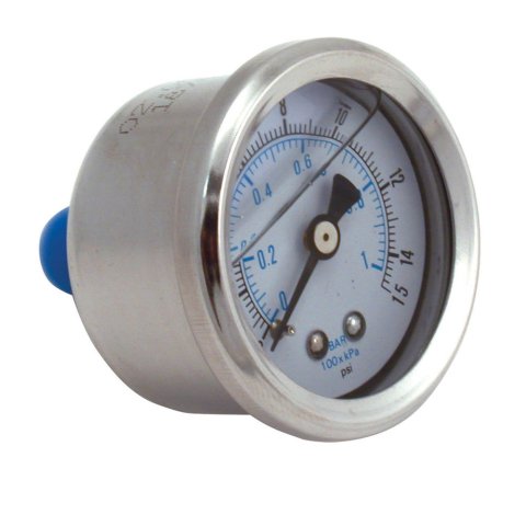 Pressure Gauge - 0-15 psi - Mechanical - Analog - 1-1/2 in Diameter - Liquid Filled - 1/8 in NPT Port - White Face - Each thumbnail 2