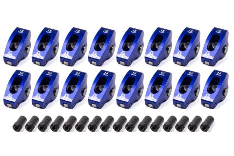 Rocker Arm - Race Series - 3/8 in Stud Mount - 1.50 Ratio - Full Roller - Aluminum - Blue Anodized - Small Block Chevy - Set of 16 thumbnail 1