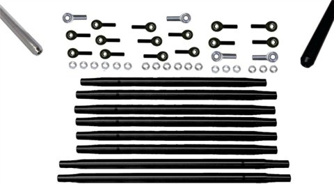 Complete Radius Rod Kit - Radius Rods / Drag Link / Brake Rod / Tie Rods / Spherical Rod Ends / Hardware - Black Anodized - 600 Mini Sprint - Kit