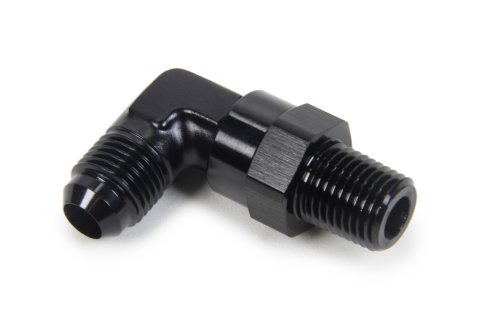 Fitting - Adapter - 90 Degree - 6 AN Male to 1/4 in NPT Male Swivel - Aluminum - Black Anodized - Each