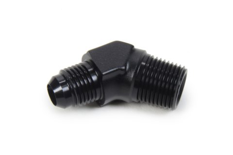 Fitting - Adapter - 45 Degree - 6 AN Male to 3/8 in NPT Male - Aluminum - Black Anodized - Each
