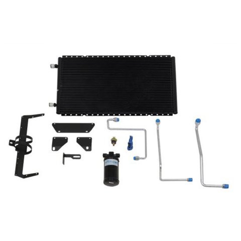 Air Conditioning Condenser and Drier - SureFit - Horizontal - 22 x 14 in - 6 AN / 8 AN Male O-Ring Fittings - Aluminum - Black Paint - GM F-Body 1967-69 - Kit
