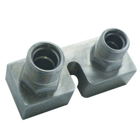 Compressor Adapter - 2 Port - 8 AN Male O-Ring Discharge / 10 AN Male O-Ring Suction - Aluminum - Natural - Ford FS10 Compressor - Each thumbnail 2