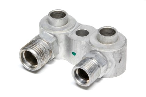 Compressor Adapter - 2 Port - 8 AN Male O-Ring Discharge / 10 AN Male O-Ring Suction - Aluminum - Natural - GM Vertical Compressor - Each thumbnail 1