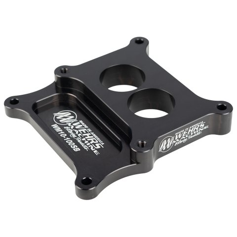 Carburetor Adapter - 1 in Thick - 2 Hole - Holley 2-Barrel to Square Bore - Aluminum - Black Anodized - Each