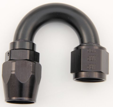 Fitting - Hose End - 180 Degree - 10 AN Hose to 10 AN Female - Double Swivel - Aluminum - Black Anodized - Each
