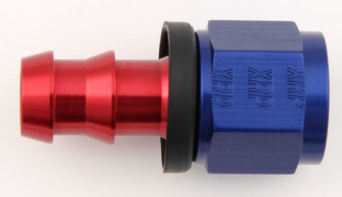 Fitting - Hose End - Push-On - Straight - 12 AN Hose Barb to 12 AN Female - Aluminum - Blue / Red Anodized - Each