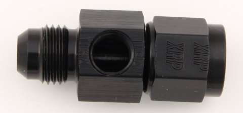 Fitting - Gauge Adapter - Straight - 6 AN Female to 6 AN Male - 1/8 in NPT Gauge Port - Aluminum - Black Anodized - Each