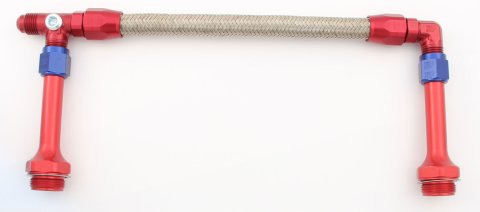 Carburetor Fuel Line - 6 AN Male Inlet - Dual 7/8-20 in Male Outlets - Braided Stainless Hose - Blue / Red / Silver - Holley 4150 - Kit