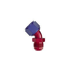 Fitting - Adapter - 45 Degree - 6 AN Female Swivel to 6 AN Male - Aluminum - Blue / Red Anodized - Each