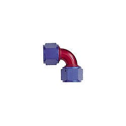 Fitting - Adapter - 90 Degree - 8 AN Female Swivel to 8 AN Female Swivel - Aluminum - Blue / Red Anodized - Each