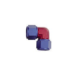 Fitting - Adapter - 90 Degree - 8 AN Female Swivel to 8 AN Female Swivel - Low Profile - Aluminum - Blue / Red Anodized - Each thumbnail 1
