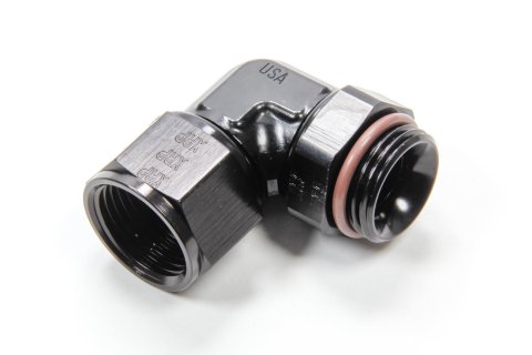 Fitting - Adapter - 90 Degree - 12 AN Female to 12 AN Male O-Ring - Aluminum - Black Anodized - Each