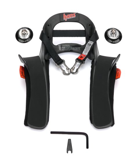 Head and Neck Support - Hans III - SFI 38.1 - Sliding Post Tether - Helmet Anchor - Plastic - Black - Youth - Kit thumbnail 1