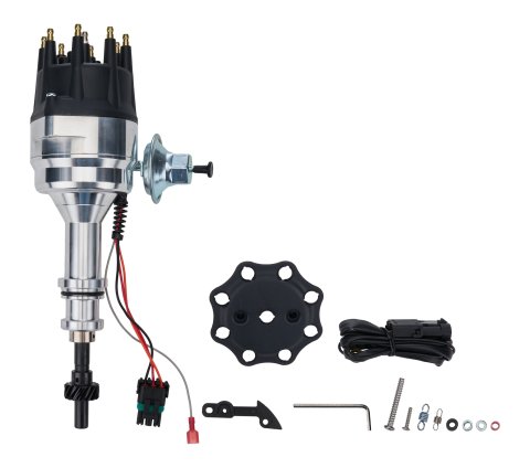 Distributor - Magnetic Pickup - Vacuum Advance - HEI Style Terminal - Rev Limiter - Black - Small Block Ford - Each