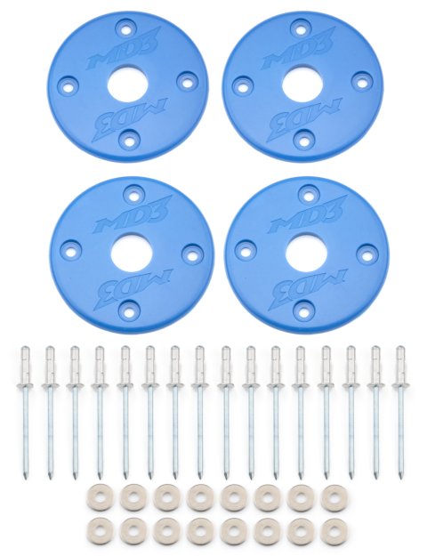 Scuff Plate - MD3 - 2 in OD - 0.5 in ID - Rivets Included - Plastic - Chevron Blue - Set of 4
