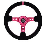 NRG Reinforced Steering Wheel (350mm/ 3in. Deep) Black Suede/ Fushia Center Mark/ Fushia Stitching thumbnail 1