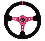 NRG Reinforced Steering Wheel (350mm/ 3in. Deep) Black Suede/ Fushia Center Mark/ Fushia Stitching thumbnail 2