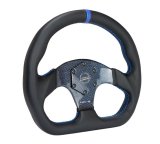 NRG Carbon Fiber Steering Wheel (320mm) Blue CF Center w/Blue Stitch Blue Center Mark Flat Bottom thumbnail 1