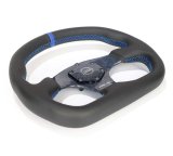 NRG Carbon Fiber Steering Wheel (320mm) Blue CF Center w/Blue Stitch Blue Center Mark Flat Bottom thumbnail 4