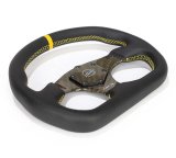 NRG Carbon Fiber Flat Bottom Steering Wheel (320mm) Silver CF Center w/Silver Stitch/Center Mark thumbnail 3