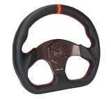 NRG Carbon Fiber Flat Bottom Steering Wheel (320mm) Red CF Center w/Red Stitch/Center Mark thumbnail 1