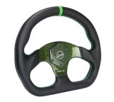 NRG Carbon Fiber Flat Bottom Steering Wheel (320mm) Green CF Center w/Green Stitch/Center Mark thumbnail 1
