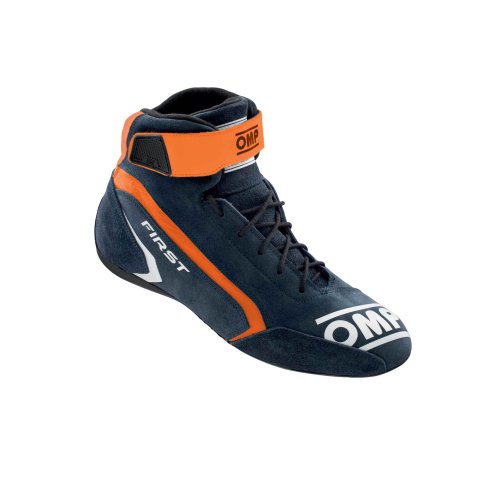 Driving Shoe - First - Mid-Top - SFI 3.3/5 - FIA Approved - Suede Outer - Fire Retardant Fabric Inner - Blue / Fluorescent Orange - Euro Size 45 - Pair thumbnail 2