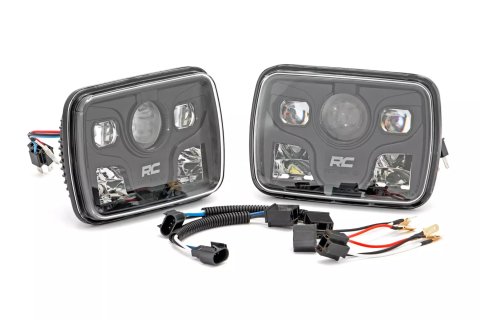 Headlight - Sealed Beam - DOT Approved - LED - 7 x 5 in - Plastic - Black - Jeep Cherokee 1984-2001 - Pair thumbnail 1
