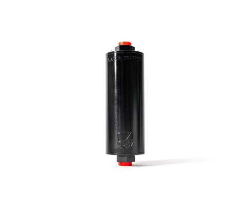 Charcoal Canister - Shop48 Vapor Trapper - 6 in Long - 6 AN Female O-Ring Inlet - 6 AN Female O-Ring Outlet - Aluminum - Black Anodized - Each