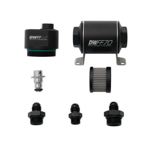 DeatschWerks DWFFR-X 70mm Billet Fuel Filter Regulator - 10 Micron with 6AN Fittings