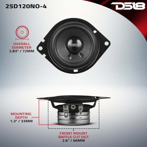 DS18 2.5in 60 Watts RMS 4 ohm Neodymium Full Range OEM Dashboard Loudspeakers thumbnail 6