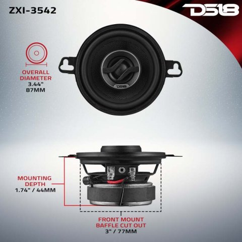 DS18 3.5in 40 Watts RMS 4 ohm 2-Way Coaxial Speaker w/ Kevlar Cones thumbnail 6