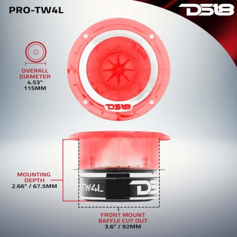 DS18 4.5in Super Bullet Tweeter 280 Watts RMS 1.75in Titanium Vc 4 ohm RGB LED Lights thumbnail 4