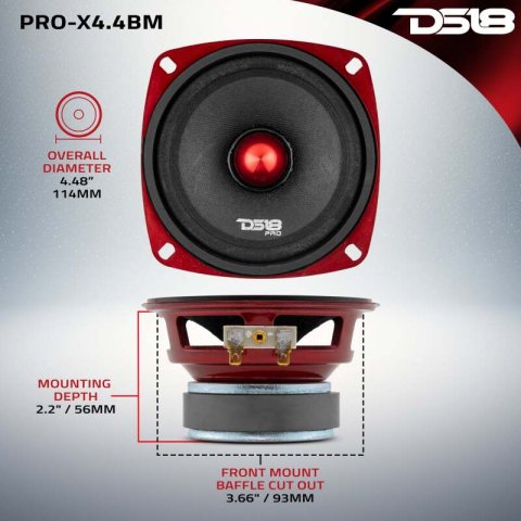 DS18 4in 100 Watts RMS 4 ohm Mid-Range Loudspeaker Bullet Loudspeaker thumbnail 3