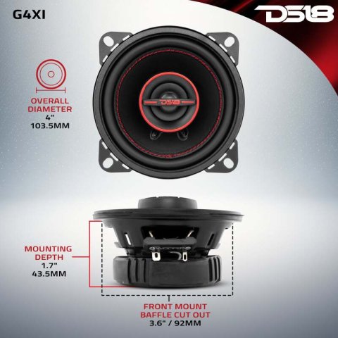 DS18 4in 40 Watts RMS 4 ohm 2-Way Coaxial Speaker System Universal Fit thumbnail 7