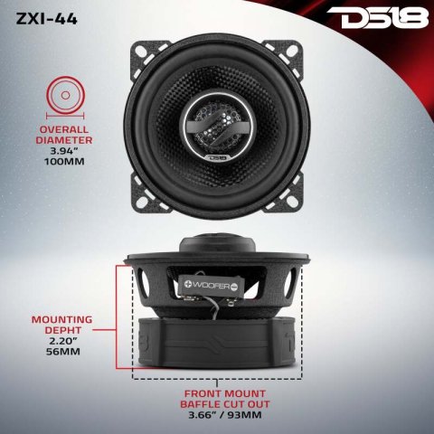 DS18 4in 50 Watts RMS 4 ohm 2-Way Coaxial Speaker w/ Kevlar Cones thumbnail 4