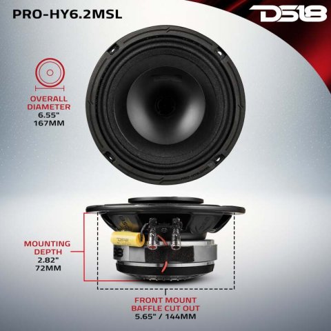DS18 6.5in 150 Watts RMS 2 ohm Mid-Range Loudspeaker Shallow Grill Included thumbnail 8