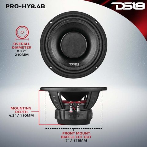 DS18 8in 250 Watts RMS 4 ohm Mid-Range Loudspeaker w/ Water Resistant Cone thumbnail 2