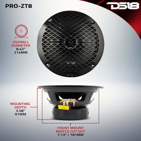 DS18 8in Coaxial Loudspeaker 275 Watts RMS 4 ohm Mid-Range Water Resistant Cone thumbnail 5