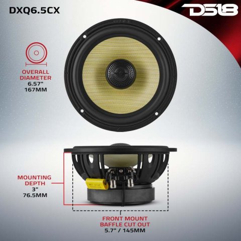 DS18 Deluxe Quality 6.5in Coaxial 150 Watts RMS 4 ohm Yellow Straw + Composite Foam Cone thumbnail 7