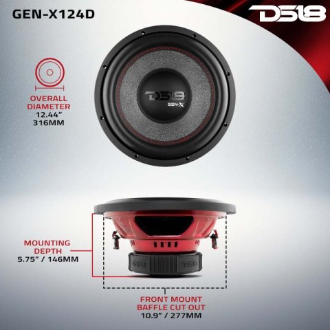 DS18 Car Audio Bass Package 12in Subwoofer + Monoblock Amplifier (1x dseGEN-X124D, 1x dseG1800.1D, 1x dseAMPKIT4) thumbnail 2