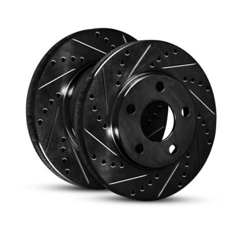 R1 2022-2025 Hyundai Elantra N Front Left Drilled & Slotted Black Brake Rotor