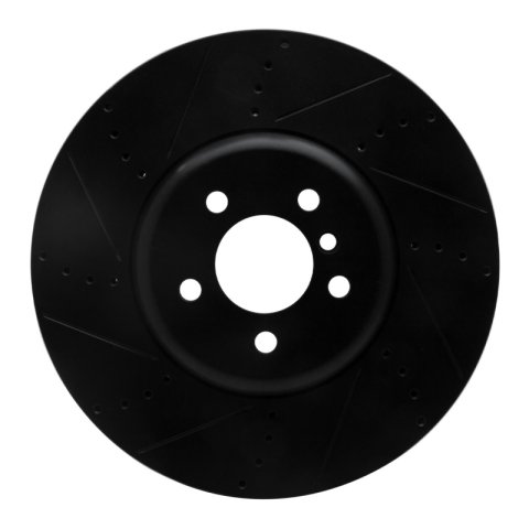 R1 2009-2017 BMW 550I GT xDrive Left Front Drilled & Slotted Black Brake Rotor thumbnail 1