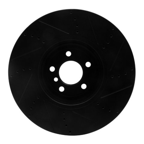 R1 2009-2017 BMW 550I GT xDrive Left Front Drilled & Slotted Black Brake Rotor thumbnail 2