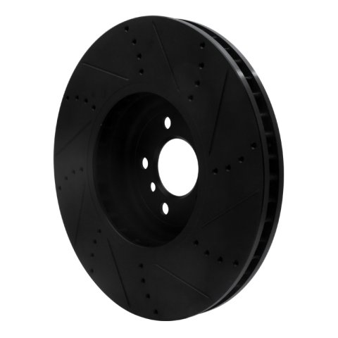 R1 2009-2017 BMW 550I GT xDrive Left Front Drilled & Slotted Black Brake Rotor thumbnail 3
