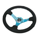 NRG Reinforced Suede Steering Wheel (350mm / 3in. Deep) Hydro Dipped Blossom Floral w/ Teal Stitch thumbnail 3