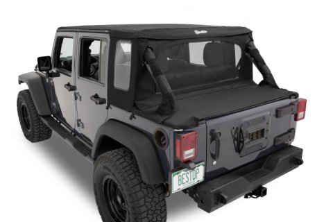 Bestop 07-18 Jeep Wrangler JK 4-Door Halftop Soft Top (Premium Black Twill) thumbnail 3