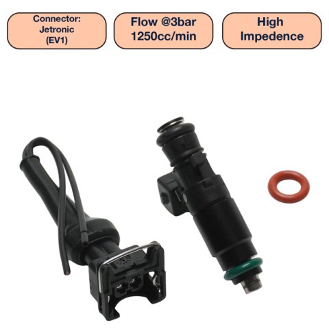 DeatschWerks Universal 1250cc Single Fuel Injector / 48mm Length / 14mm O-Ring Seals