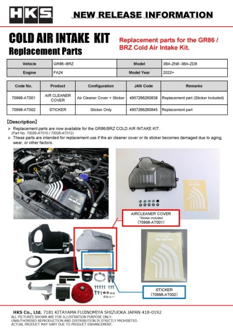 HKS COLD AIR INTAKE STICKER ZN8/ZD8 thumbnail 2